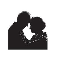 Grandparent silhouette illustration with grandchild on white background. Old couple logo vector