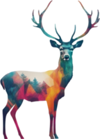 Double exposure minimalist design of colorful deer. AI-Generated. png