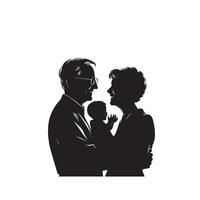 Grandparent silhouette illustration with grandchild on white background. Old couple logo vector