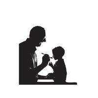 Grandparent silhouette illustration with grandchild on white background. Old couple logo vector