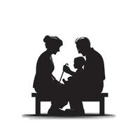 Grandparent silhouette illustration with grandchild on white background. Old couple logo vector