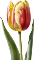 waterverf hyperrealistisch tulp met een glanzend rood buitenkant en een zacht geel interieur. ai-gegenereerd. png