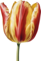 acuarela Híper realista tulipán con un lustroso rojo exterior y un suave amarillo interior. ai-generado. png