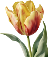 acuarela Híper realista tulipán con un lustroso rojo exterior y un suave amarillo interior. ai-generado. png