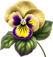 A cartoon pansy with velvety purple and yellow petals. Ai-generated. png