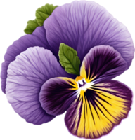 A cartoon pansy with velvety purple and yellow petals. Ai-generated. png