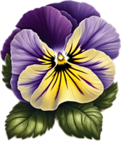 en tecknad serie fikus med sammetslen lila och gul kronblad. ai-genererad. png
