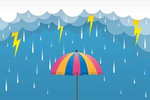 gradient clouds with falling rain with umbrella illustration vector