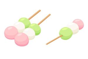 japonés postre dango en el formar de Tres pelotas en un palo. terminado blanco fondo, perfecto para fondo de pantalla o diseño elementos vector