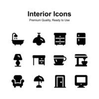 Interior icons set in modern style, ready to use vector