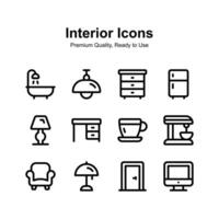 Interior icons set in modern style, ready to use vector