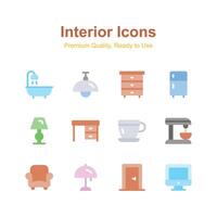 Interior icons set in modern style, ready to use vector