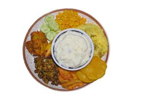 Ramadan meal with delicious food item with white background photo