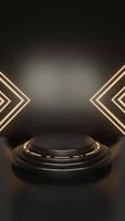 zwart en wit neon luxe podium voetstuk Product Scherm en zwart doos portret achtergrond 3d renderen video