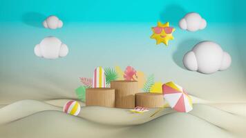 3d animatie zomer verkoop sociaal media post sjabloon met podium, geschikt voor reizen agentschap of Product campagne video