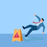 people slip on slippery floors, a metaphor for the downfall of business. Simple flat conceptual illustration. vector