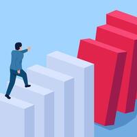 people stop and look at the domino effect in front of them, a metaphor for business disruption. Simple flat conceptual illustration. vector