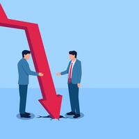 Two men are about to shake hands but the arrow falls downwards, a metaphor for the failure of the merger. Simple flat conceptual illustration. vector