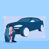 People pose in front of fake car posters, a metaphor for flaunting wealth for ponzis. Simple flat conceptual illustration. vector