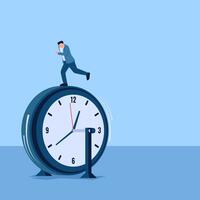 Man running on a clock that spins in place, a metaphor for a race against time. Simple flat conceptual illustration. vector