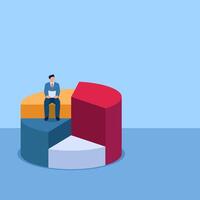 man sitting holding paper looking at biggest pie chart, a metaphor for market share. Simple flat conceptual illustration. vector