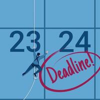people hanging by safety ropes towards the deadline, a metaphor for deadlines. Simple flat conceptual illustration. vector