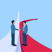 Two men want to shake hands but have different intentions, a metaphor for the failure of the merger. Simple flat conceptual illustration. vector