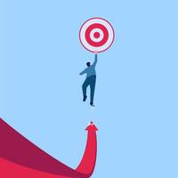 people jump from arrows towards a high target, a metaphor for high expectations. Simple flat conceptual illustration. vector