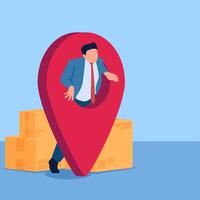 Man looking through pin hole looking for a place, metaphor for moving location. Simple flat conceptual illustration. vector