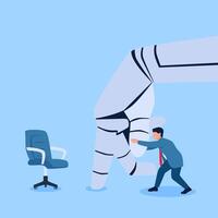 intelligent robot hand blocks people towards workers' seats, a metaphor of racing with artificial intelligence. Flat conceptual illustration. vector