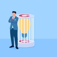 people keep the lights of ideas in cages marked intellectual rights, a metaphor for copyright. Simple flat conceptual illustration. vector