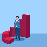 man standing confidently circled by a rising graphic chart, a metaphor for a growing business. Simple flat conceptual illustration. bankrupt vector