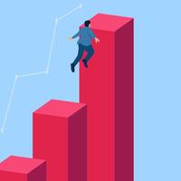 man jumping towards higher graphic charts, a metaphor for a growing business. Simple flat conceptual illustration. bankrupt vector