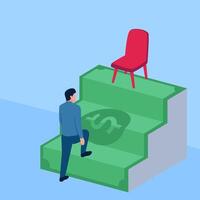 people climb a ladder of money to a chair, a metaphor for the corruption of office. Simple flat conceptual illustration. drain vector