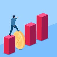 people walking on coins as a bridge, metaphor of financial aid. Simple flat conceptual illustration. vector