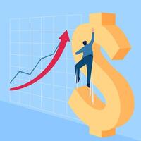 people jump to reach the top of the dollar sign, a metaphor for rising wages. Simple flat conceptual illustration. vector