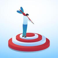 person sticking arrow in center of target, metaphor of business target vector