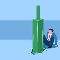 The man was surprised there was a rising candlestick that suddenly appeared, a metaphor for a positive breakout stock. Simple flat conceptual illustration. vector
