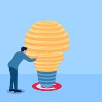 people insert coins into idea lamps, a metaphor for intellectual property rights. Simple flat conceptual illustration. vector