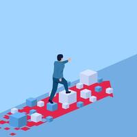 people running on digital cubes, a metaphor of digital transformation. Simple flat conceptual illustration. vector