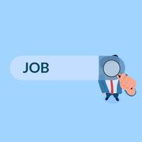 person looking from magnifying glass next to search box, metaphor of job search. Simple flat conceptual illustration. vector