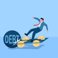 persona montando un crédito tarjeta golpes el hierro pelota de deuda, un metáfora para el carga de deuda. sencillo plano conceptual ilustración. vector