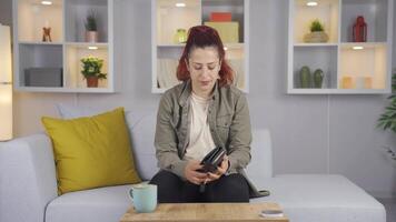 Empty wallet and depressed woman. video