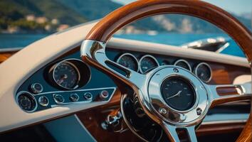 Rudder of a luxury yacht close-up photo