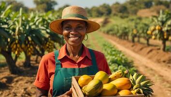 mujer participación tropical frutas foto