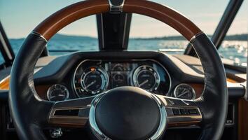 Rudder of a luxury yacht close-up photo