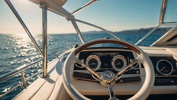 Rudder of a luxury yacht close-up photo