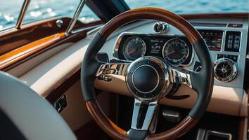 Rudder of a luxury yacht close-up photo