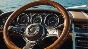 Rudder of a luxury yacht close-up photo