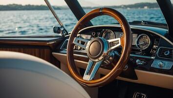 Rudder of a luxury yacht close-up photo